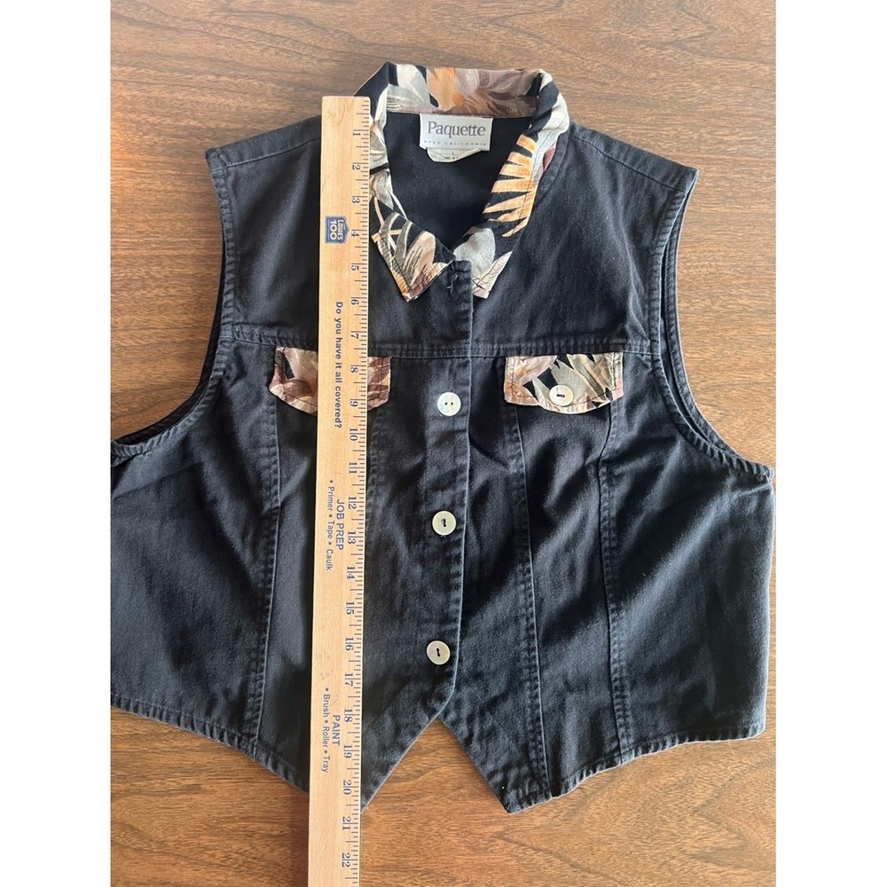 Vintage Paquette Women's L Black Vest Floral Trim Cottage Boho Western 90s USA - Picture 8 of 9